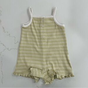 Striped Ruffle Romper - Light Sage & White